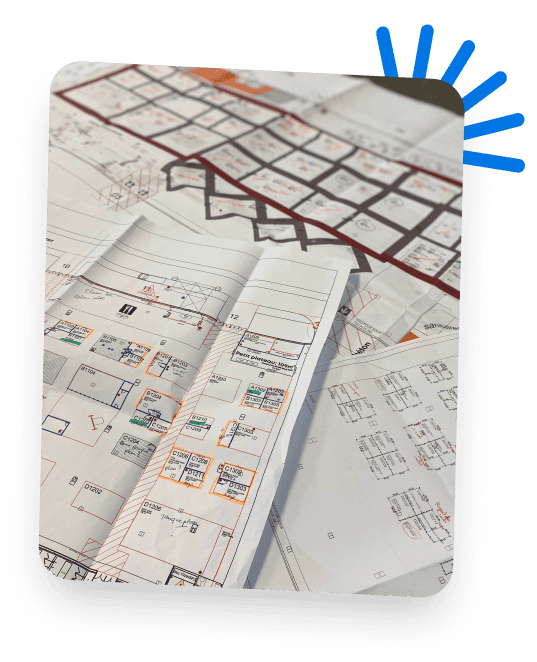 Architectural blueprints and plans for building design and construction.