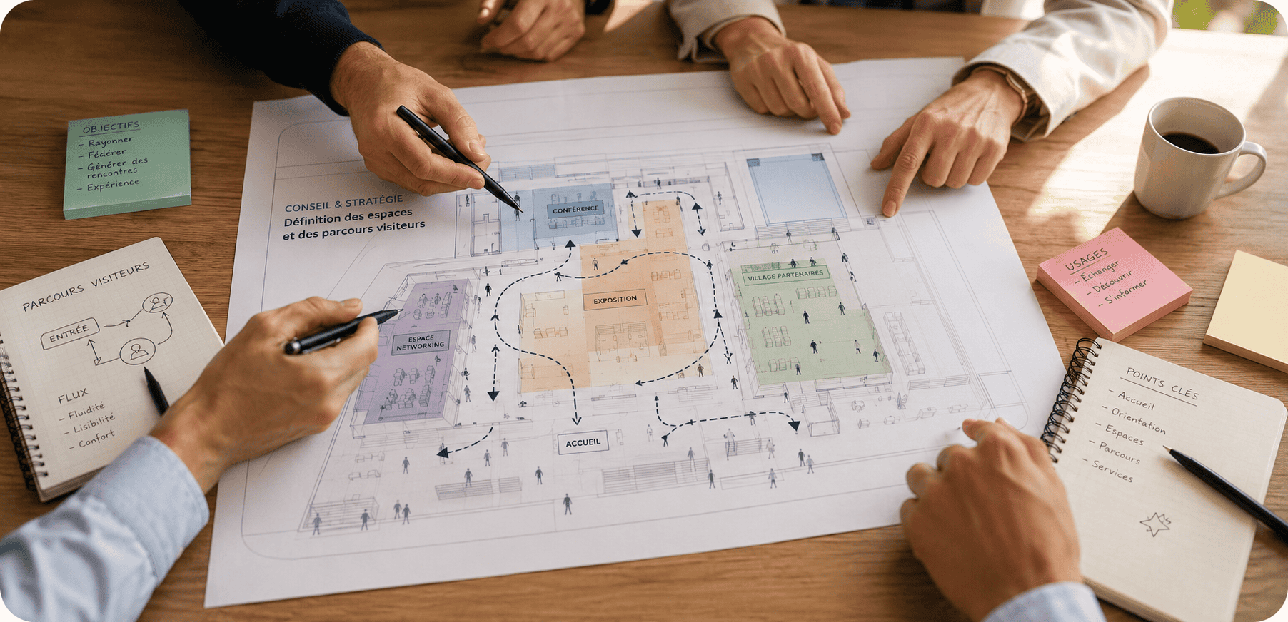Team analyzing architectural plans for a construction project.