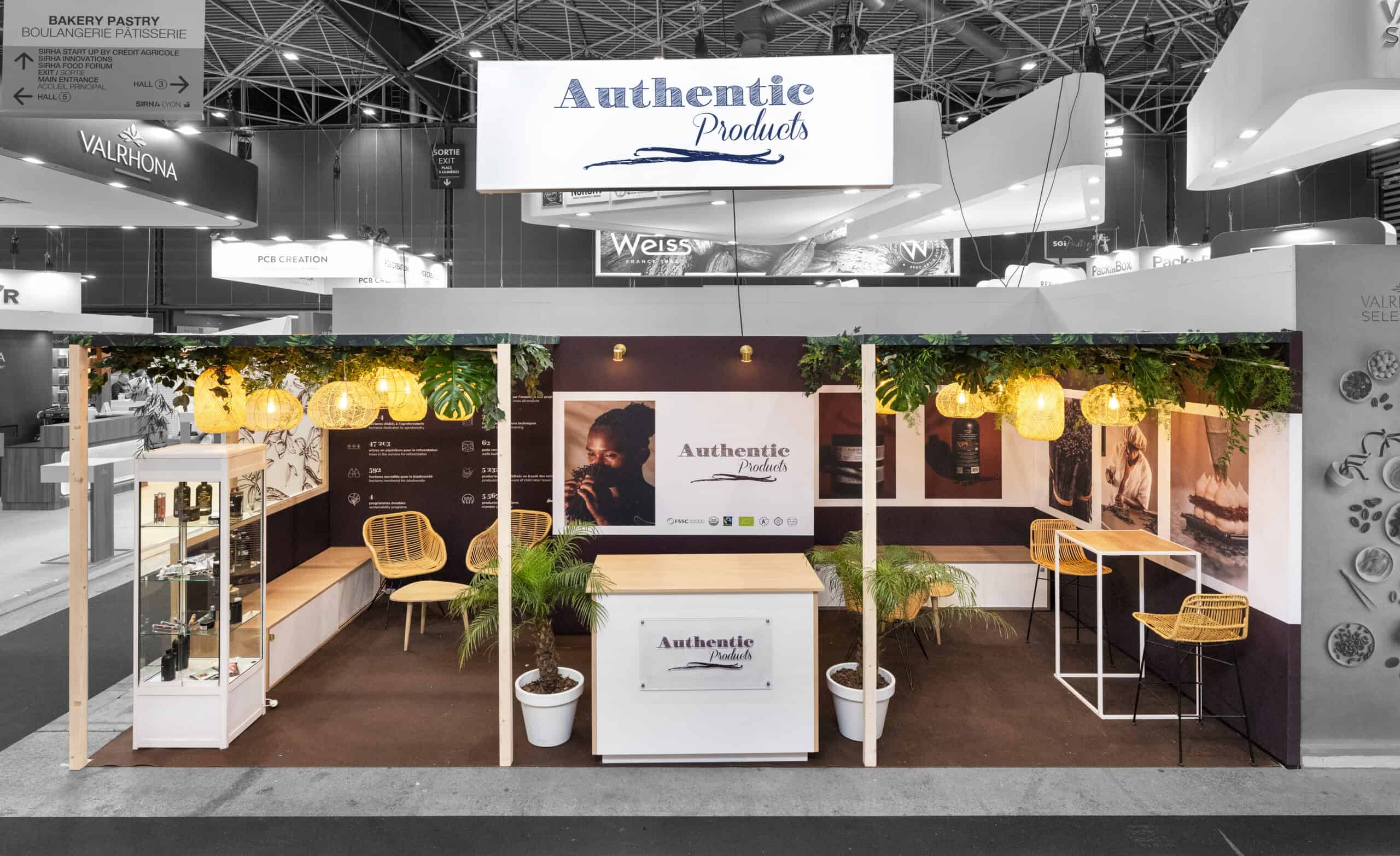 Exhibition booth for events, including furniture and space layout.