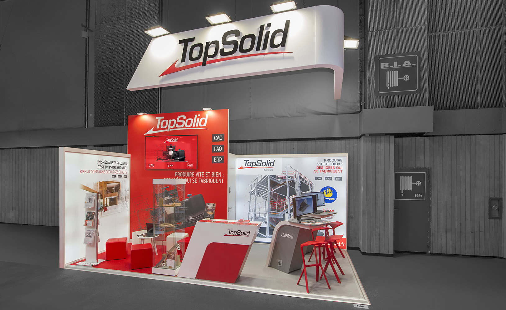 TopSolid booth showcasing CAD and manufacturing solutions at trade show.